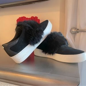 Michael Kors Maven Black Calf Hair and Fur Slip-On Shoes
